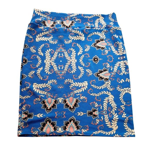 LuLaRoe 3XL Cassie Women Blue Beige Floral Pattern Stretch Pencil Skirt 40+ Wais - Picture 4 of 4